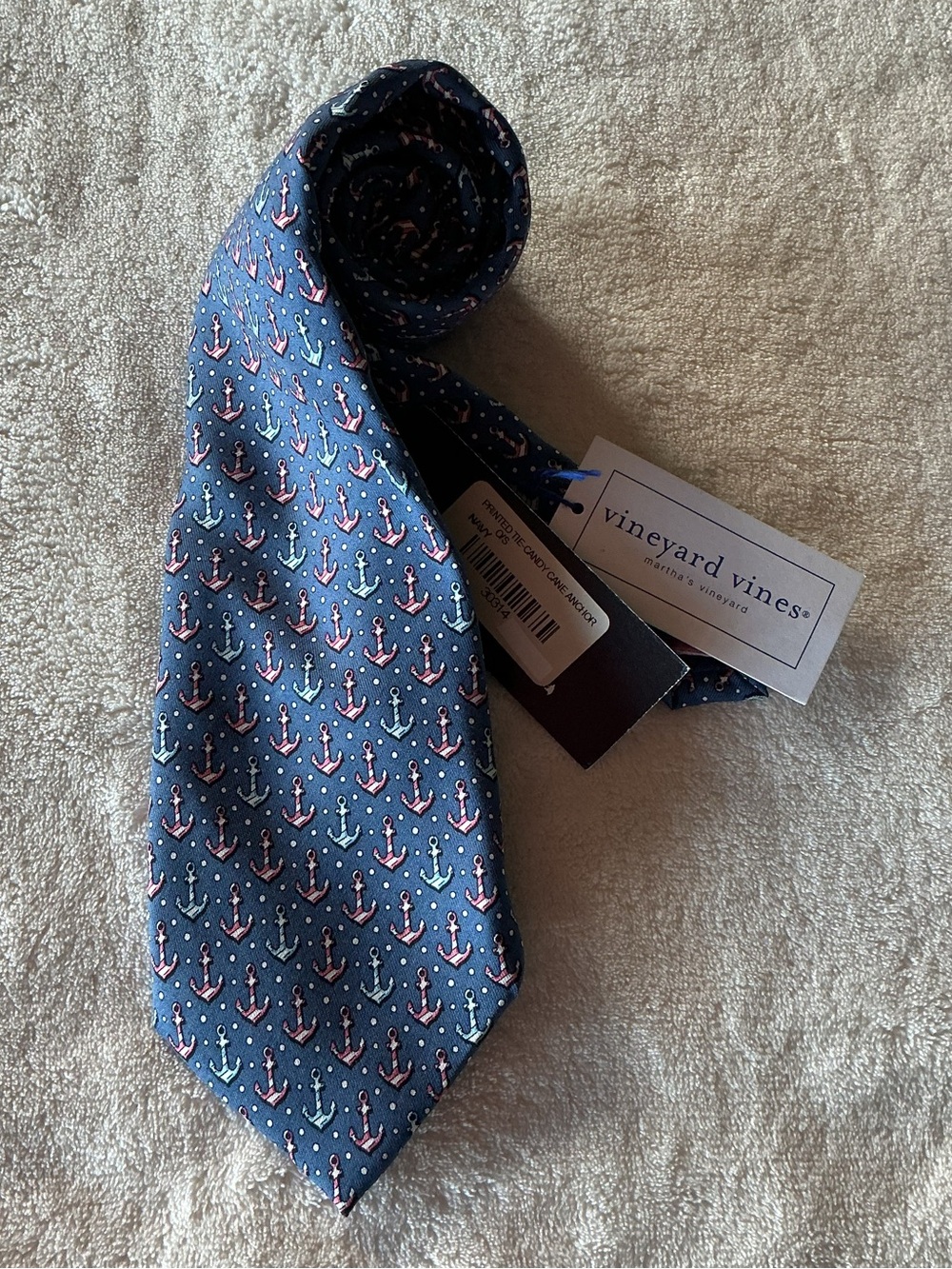 NWT VINEYARD VINES MENS 100% SILK TIE Navy ANCHOR CANDY CANE MADE IN USA. Preppy